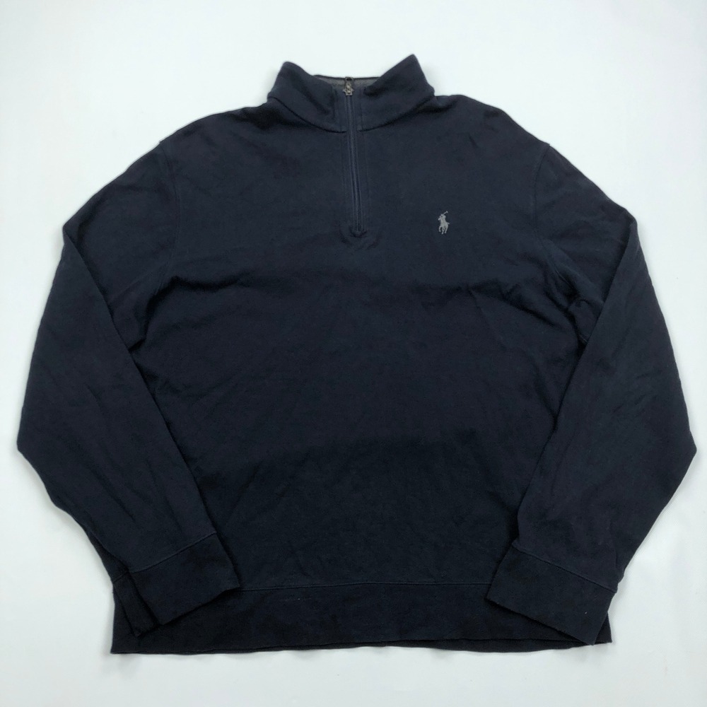 Polo Ralph Lauren Mens Navy Blue Quarter Zip Pullover Sweater Large Pony Logo